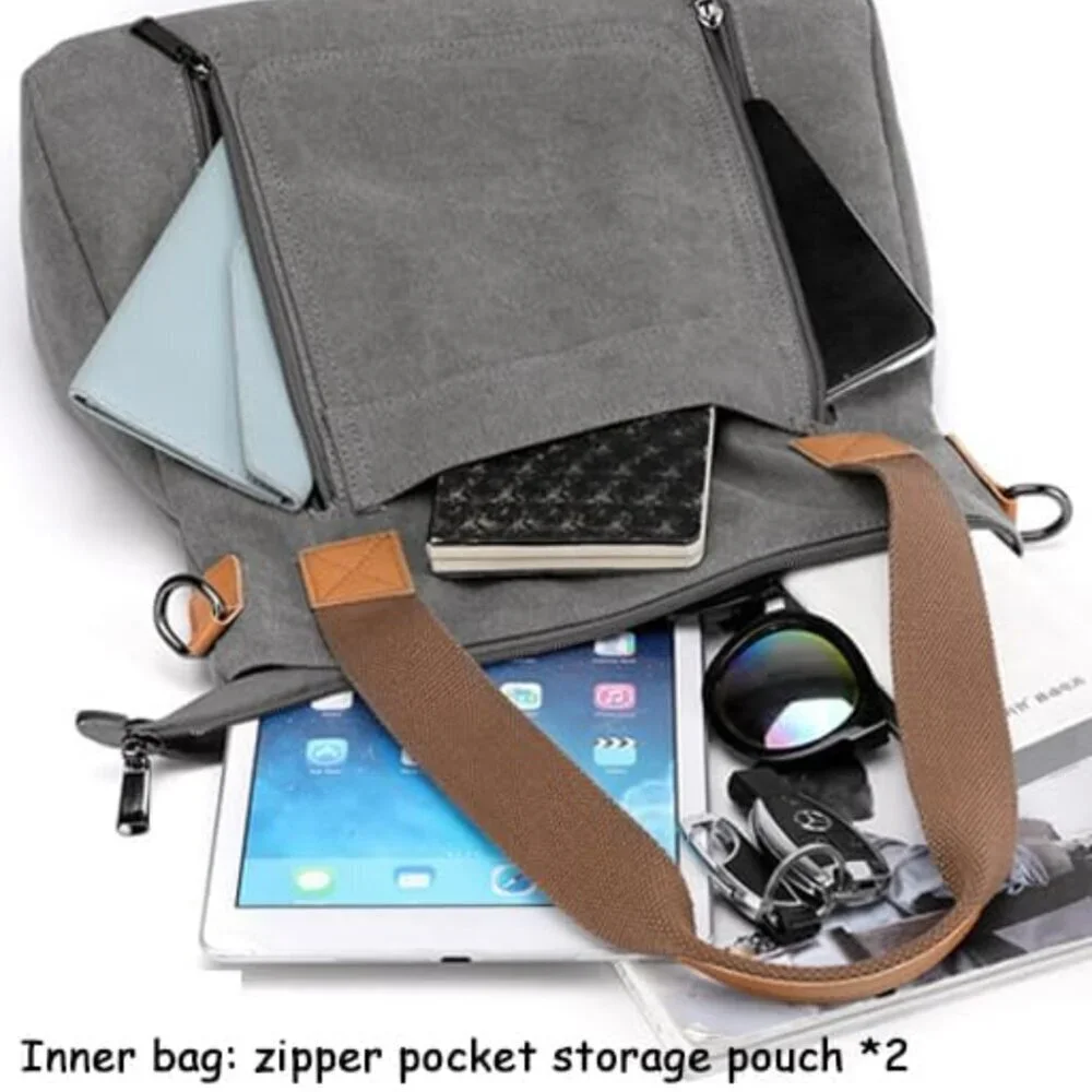 Canvas Tote Bag for Women Multi-pocket Shoulder Crossbody Work Purse